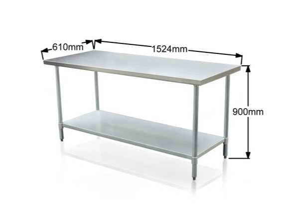 Stainless Steel Kitchen Prepping Table with Adjustable Feet - Four Sizes Available