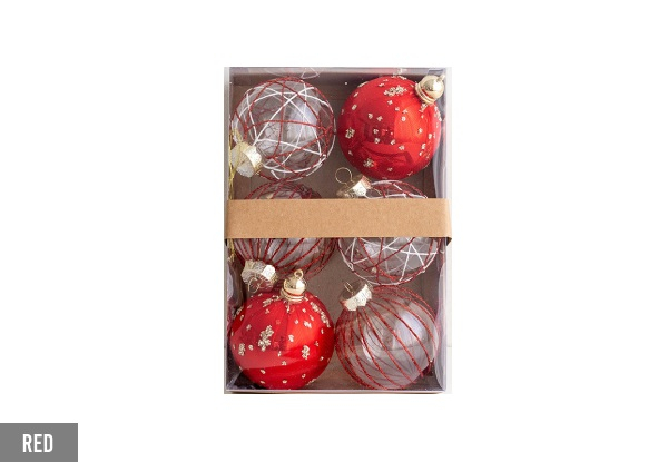 Six-Pack 8cm Christmas Transparent Ball Decoration - Five Colours Available