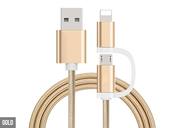 Two-in-One USB Charging Cable for iOS & Android with Options for Two - Three Colours Available