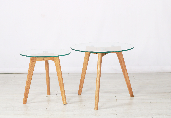 Paris Solid Oak & Glass Two-Piece Table Set