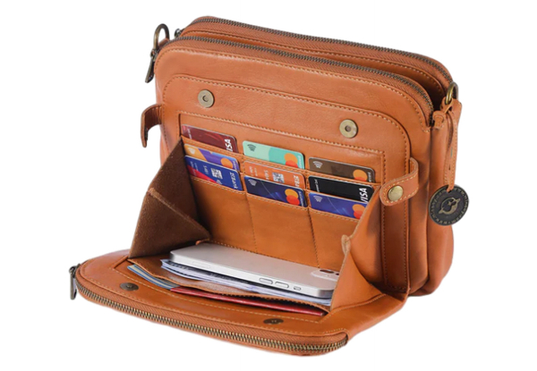 Three-Layer PU Leather Crossbody Bag with Card Holder - Four Colours Available