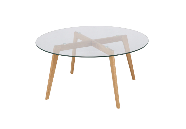Paris Round Glass Coffee Table with Solid Oak Legs