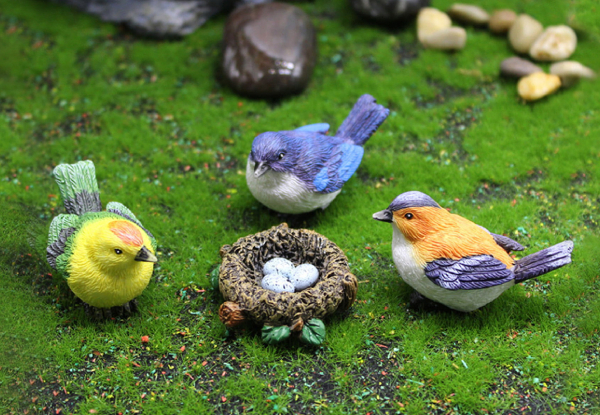 Three-Piece Garden Mini Birds Figurines with Nest Set