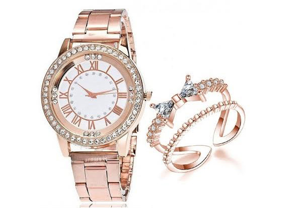 Rose Gold Fashion Watch & Ring Set with Free Delivery