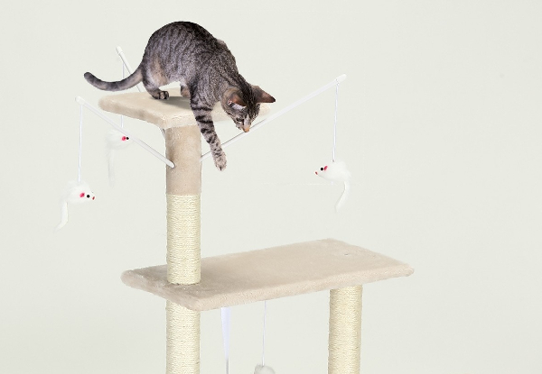 138cm Cat Gym Scratching Post Tree Tower with Cat Condo Hanging Toys Ladder