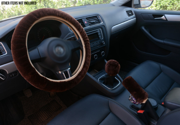 Three-Piece Car Interior Winter Covers Set incl. Steering Wheel, Gear Stick & Handbrake - Four Colours Available