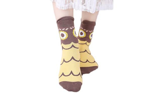 Three-Pack Novelty Owl Patterned Socks - Option for Six-Pack