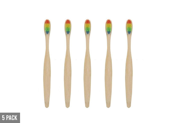 Five-Pack of Eco-Friendly Bamboo Toothbrushes with Rainbow Bristles - Option for up to 20-Pack