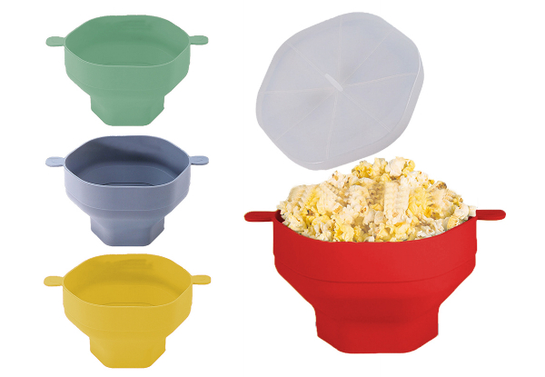 Collapsible Silicone Microwave Popcorn Popper Bowl with Lid - Available in Four Colours & Option for Two-Pack
