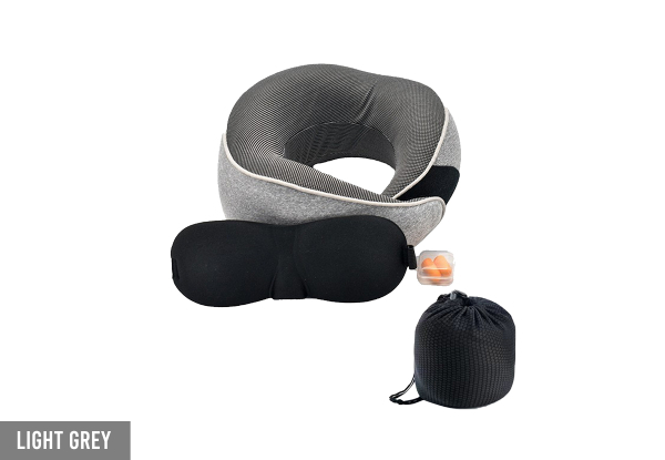 Travel Pillow with Eye Mask & Earplugs - Available in Three Colours, Option for Two-Pack