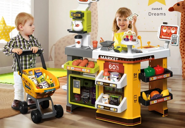 65-Piece  Kids Grocery Pretend Play Shop with Lights & Sounds