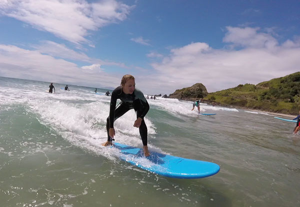 Two-Hour Group Surfing New Zealand Lesson incl. Board & Wetsuit Hire for One Person - Options for Two People or a Private Lesson - Valid for Saturday & Sunday Only