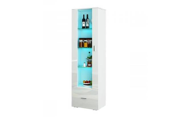 LED Wood Tall Side Cabinet with Glass Shelves - Two Colours Available