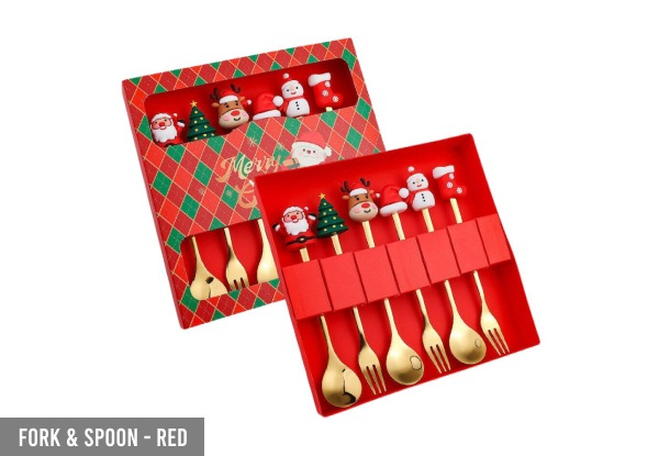 Six-Piece Christmas Festive Stainless Steel Fork & Spoon Set - Five Options Available