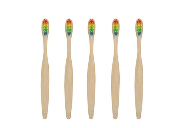 5-Pack of Bamboo Toothbrushes with Rainbow Bristles - Option for 10-Pack