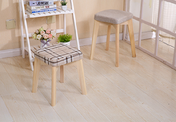 Square Linen Fabric Wooden Leg Stool - Two Colours Available