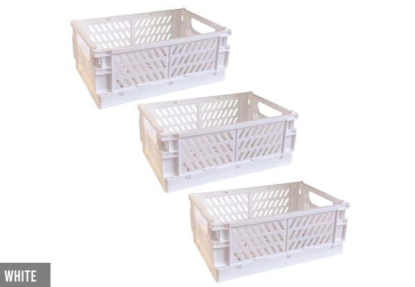 Three-Pack Mini Folding Plastic Basket Organisers - Six Colours Available