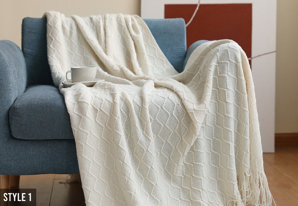 Warm Cozy Knitted Throw Blanket Cream 130cm X 200cm - Available in Seven Styles