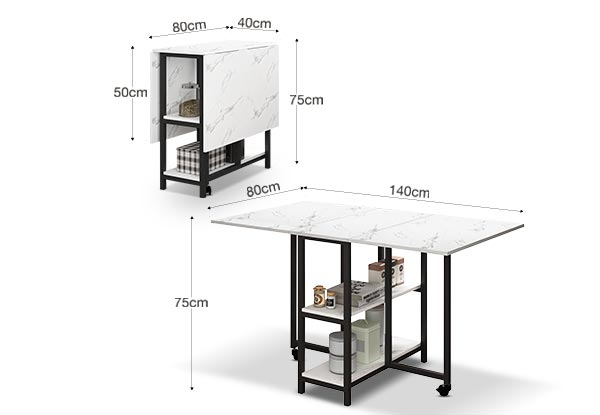 Folding Dining Table with Two-Level Shelves