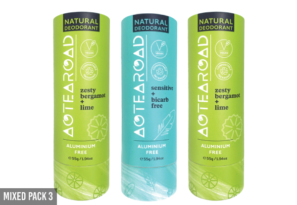Three-Pack of Mixed Aotearoad Natural Deodorants- Five Scents Available