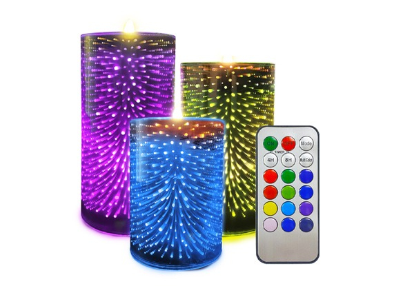 Set of Three Flameless Firework Effect Candles