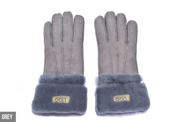 Auzland Women's 'Cora' Leather Suede Double Cuff UGG Gloves - Three Sizes & Two Colours Available