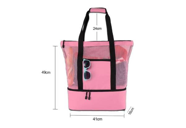 Two-in-One Mesh Beach Tote Bag with Insulated Cooler - Four Colours Available