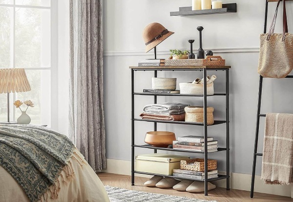 Vasagle Five-Tier Shoe Storage Organiser with Four Fabric Shelves