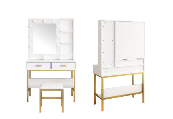 Dressing Table & Stool Set with Nine-LED Mirror