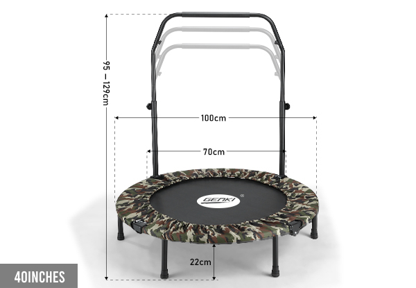 Genki Mini Foldable Fitness Trampoline with Adjustable Handrail - Two Sizes Available