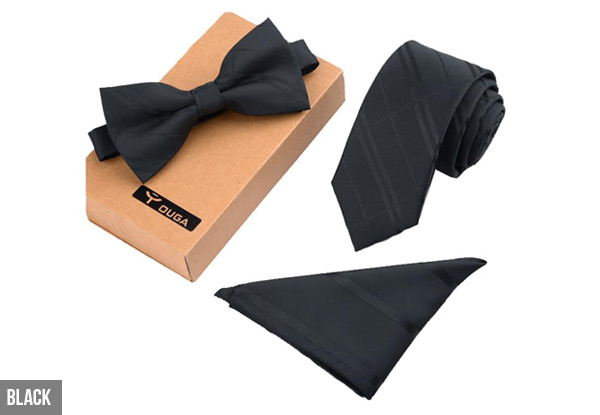 Three-Piece Tie, Bow Tie & Pocket Square Set - Nine Styles Available