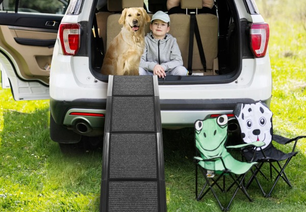 Petscene 160cm Folding Dog Ramp with Non-slip Rug Surface