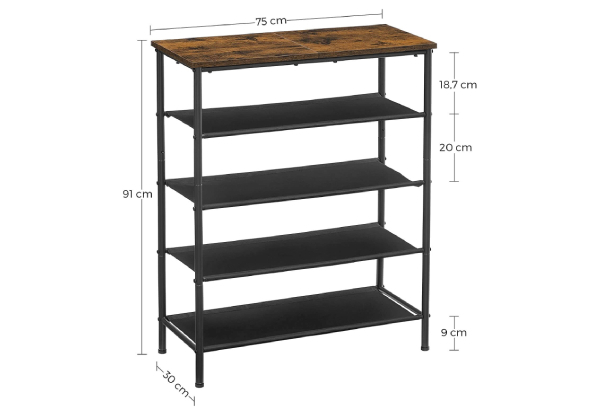 Vasagle Five-Tier Shoe Storage Organiser with Four Fabric Shelves