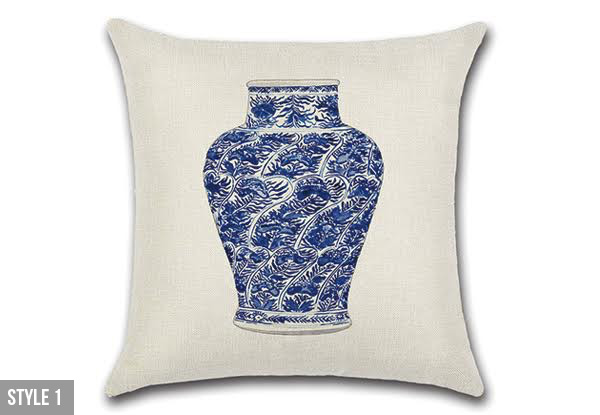 Porcelain Vase Printed Linen Cushion Cover - Six Styles Available
