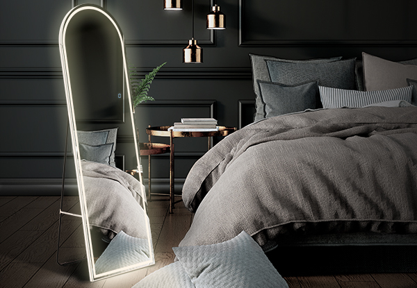 Freestanding LED Full-Length Arched Mirror with Three Lighting Colours