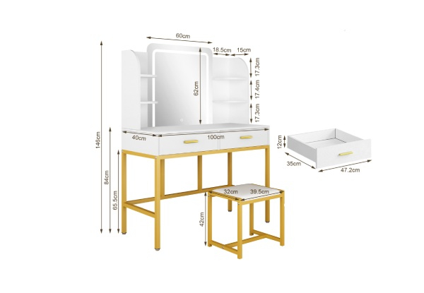 Dressing Table & Stool Set with Lighted Mirror