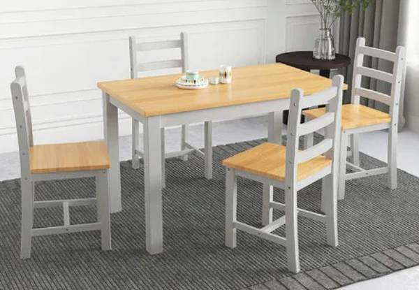 Wooden Dining Table & Four Chair Set - Two Colours Available