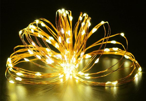 Copper Wire 100 LED Solar String Lights - Three Colours Available