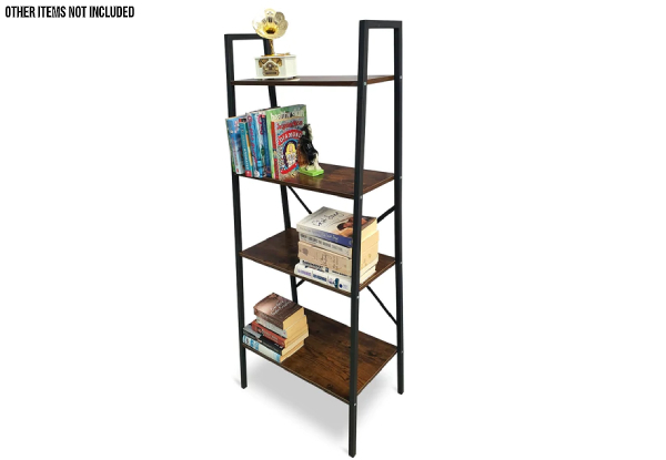 Four-Level Steel & Wood Ladder Bookshelf