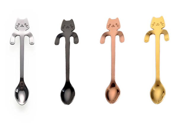 Set of Five or Ten Cat Spoons - Four Colours Available with Free Delivery