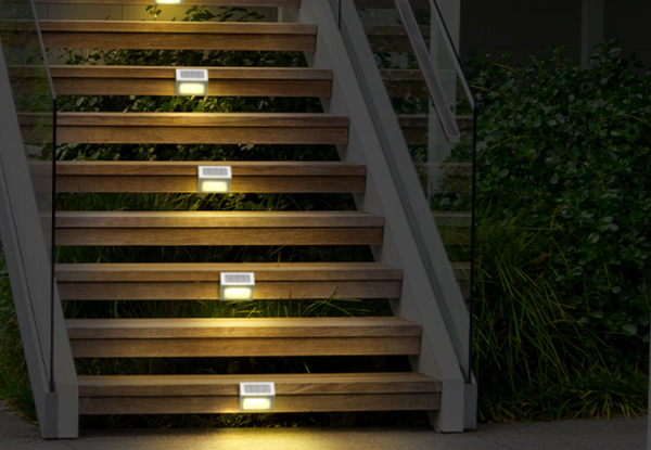 Six-Pack Outdoor Solar Stair Step Lights - Available in Two Colours & Option for 12-Pack