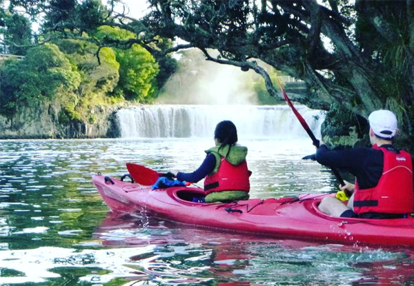Two-Hour Guided Waterfall Discovery Kayak Tour for One Person in the Stunning Bay of Islands incl. Local Pick-Up/Drop-Off Service, Tour Photos & Use of Sunscreen, Dry Bags & Water Pistols  - Options for Children & Family Pass