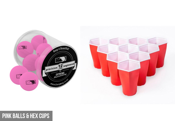 Kiwipong 50 Hex Cups & 12 Balls Set - Six Colours Available with Free Delivery
