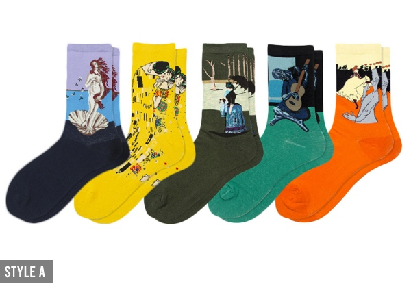 Five Pairs of Art Printed Socks - Two Styles Available & Option for Two-Pack
