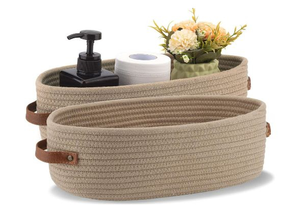 Two-Pack Woven Storage Basket - Available in Three Colours & Options for Two-Set