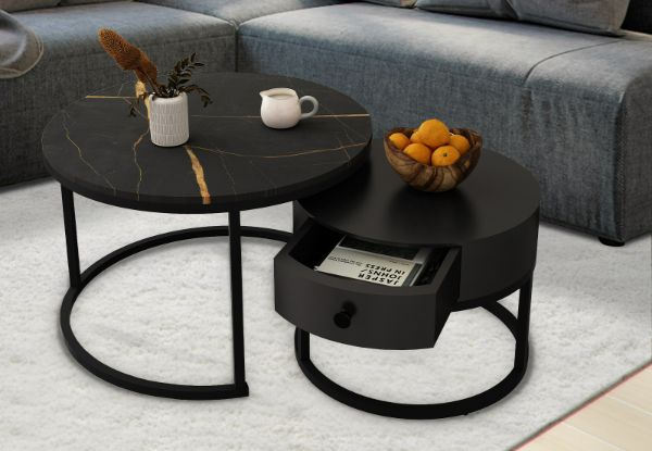 Two-Piece Round Coffee Table Set with Drawer - Two Colours Available