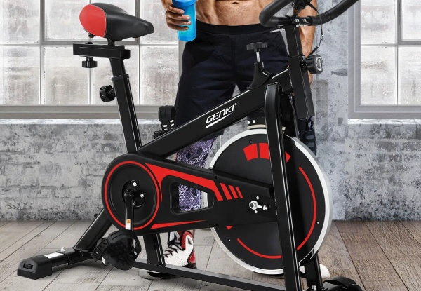 Genki Stationary Exercise Spin Bike with Adjustable Belt Drive