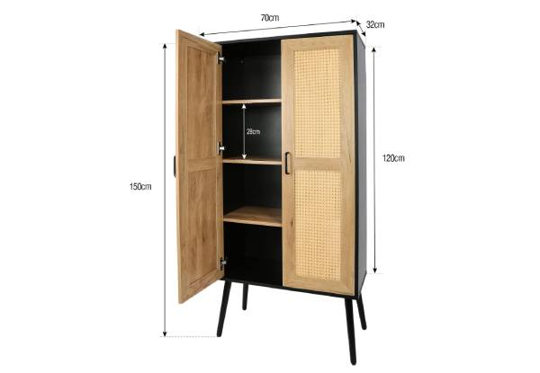 Tall Bedroom Storage Cabinet with Rattan Doors