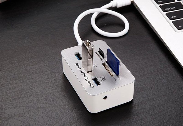 Portable Three-Port USB 3.0 Type C Card Reader