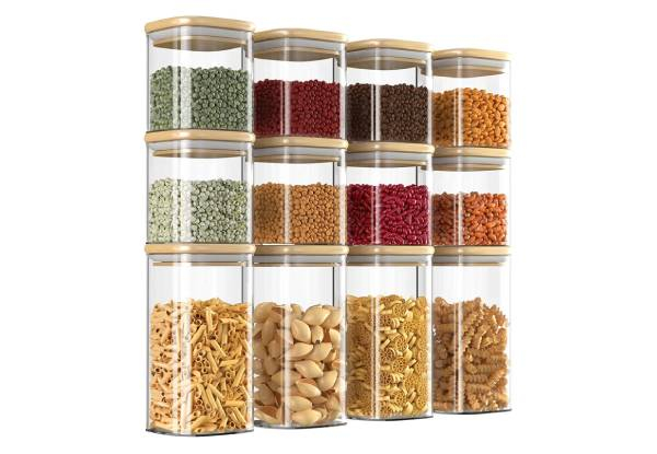 12-Piece Square Glass Storage Jar Incl. 144-Piece Label Set